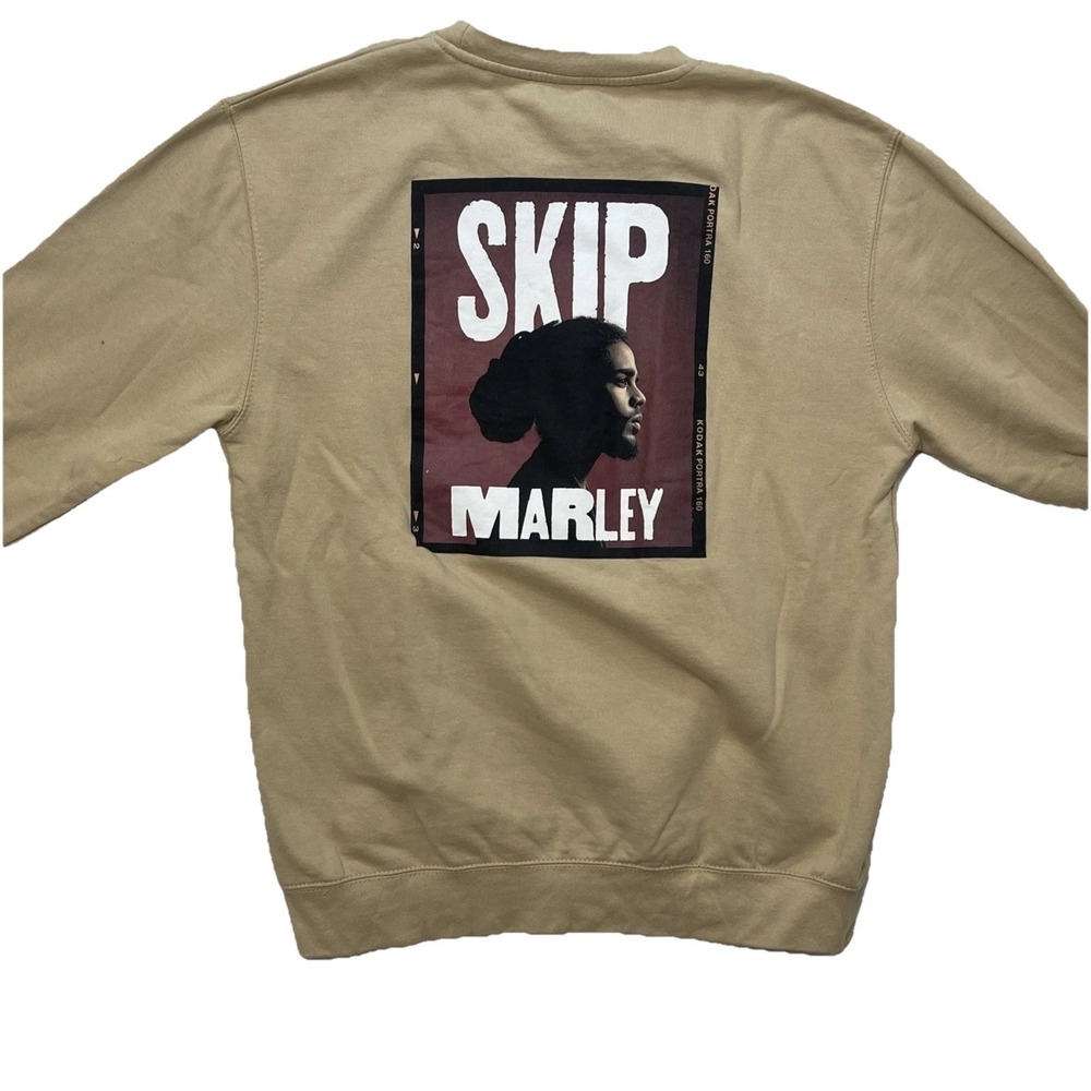 Skip Marley Sweatshirt Mens Large Tan Crewneck Pullover Reggae Music Graphic